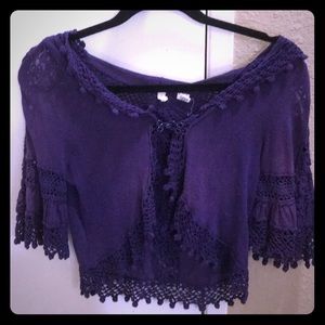 Anthropology laced purple hooded cardigan